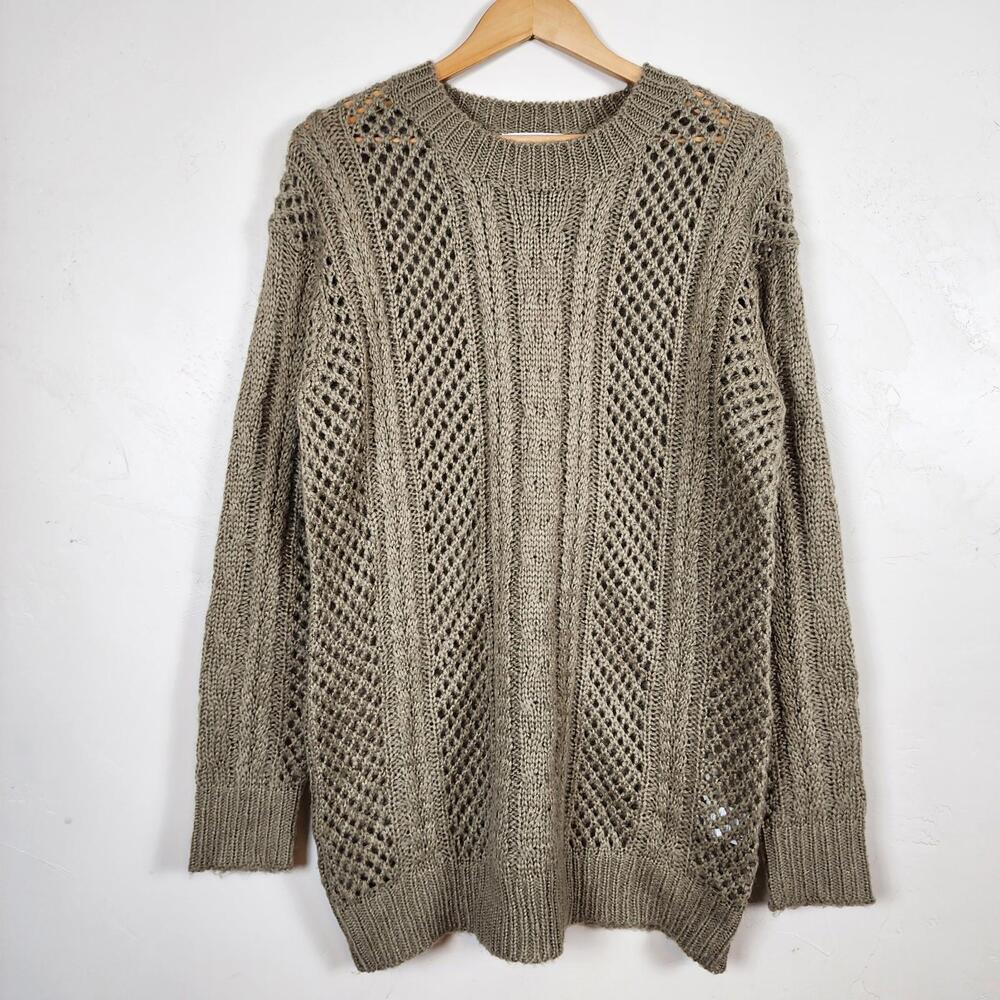 Anthropologie John+Jenn Cable Knit Tunic Sweater Tan Chunky Hygge Boho Cottage